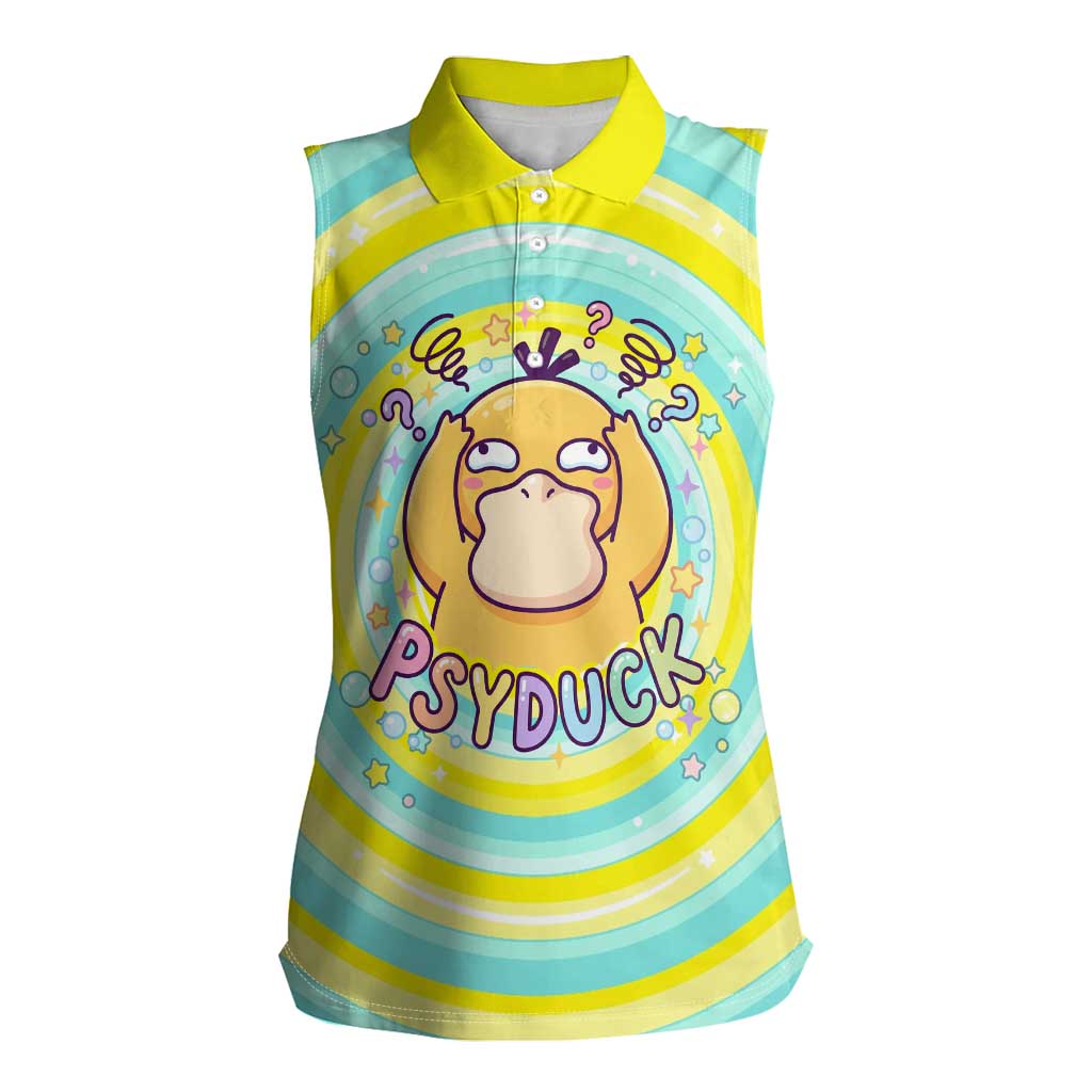 Psyduck Women Sleeveless Polo Shirt Vibrant Kawaii Splash Art