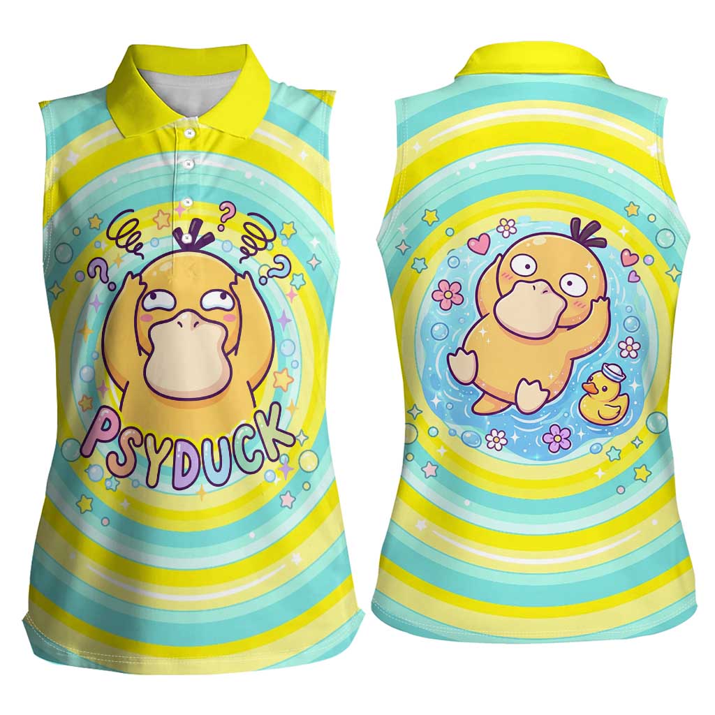 Psyduck Women Sleeveless Polo Shirt Vibrant Kawaii Splash Art