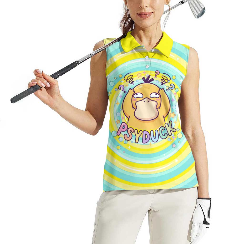 Psyduck Women Sleeveless Polo Shirt Vibrant Kawaii Splash Art