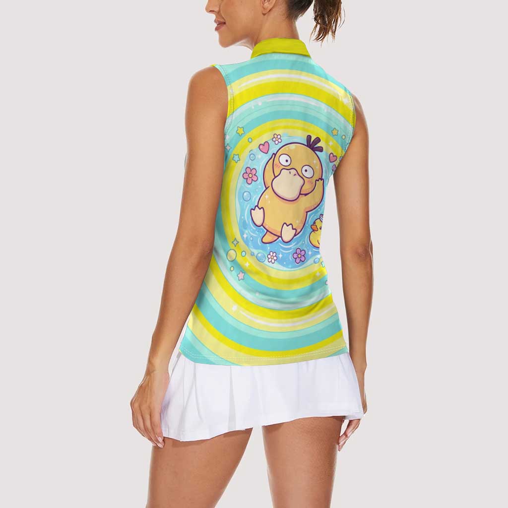 Psyduck Women Sleeveless Polo Shirt Vibrant Kawaii Splash Art