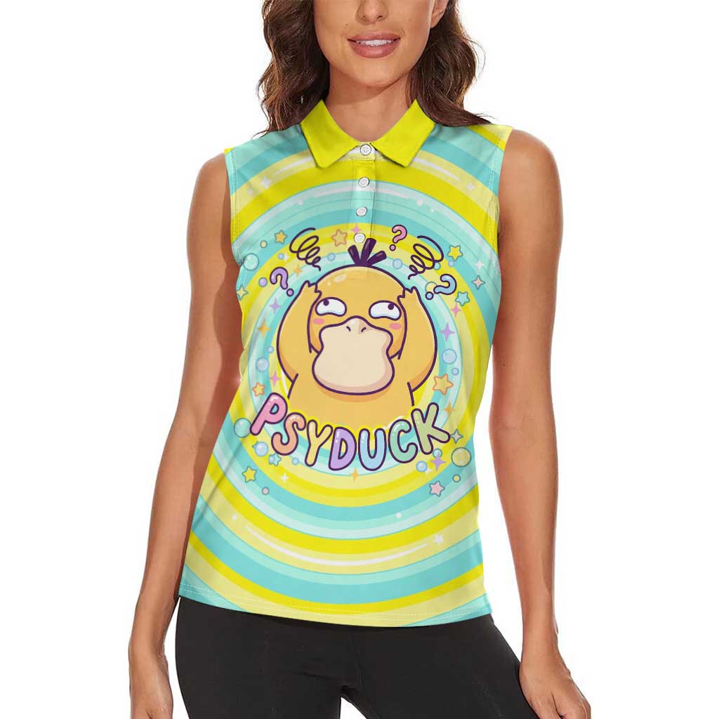 Psyduck Women Sleeveless Polo Shirt Vibrant Kawaii Splash Art