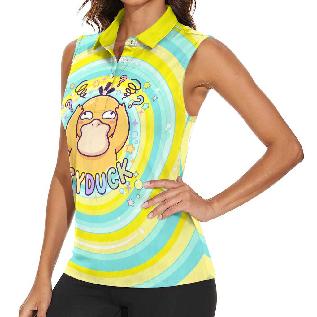 Psyduck Women Sleeveless Polo Shirt Vibrant Kawaii Splash Art