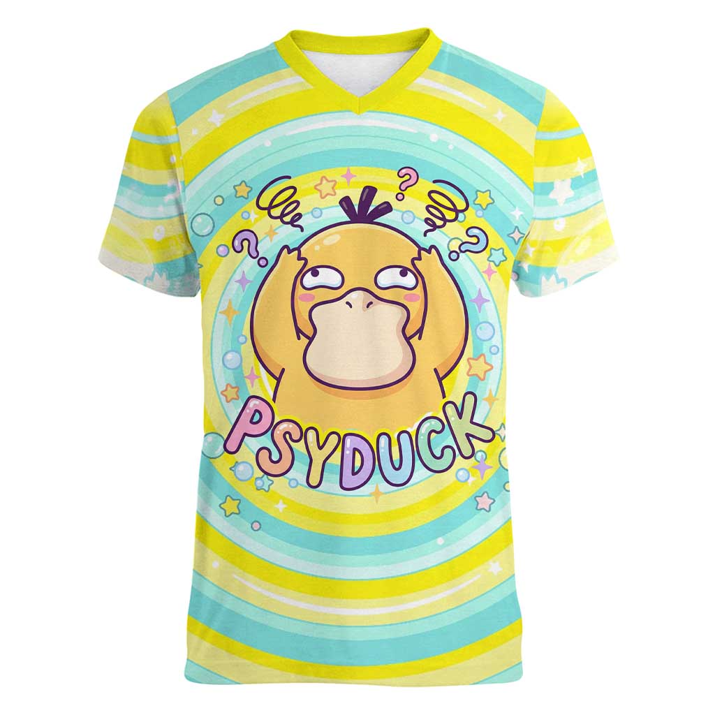 Psyduck Women V-Neck T-Shirt Vibrant Kawaii Splash Art