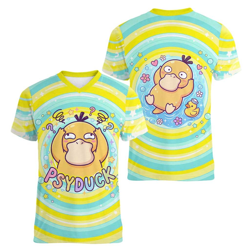 Psyduck Women V-Neck T-Shirt Vibrant Kawaii Splash Art