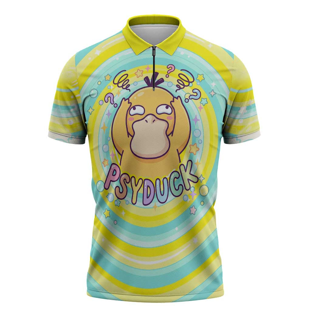 Psyduck Zipper Polo Shirt Vibrant Kawaii Splash Art