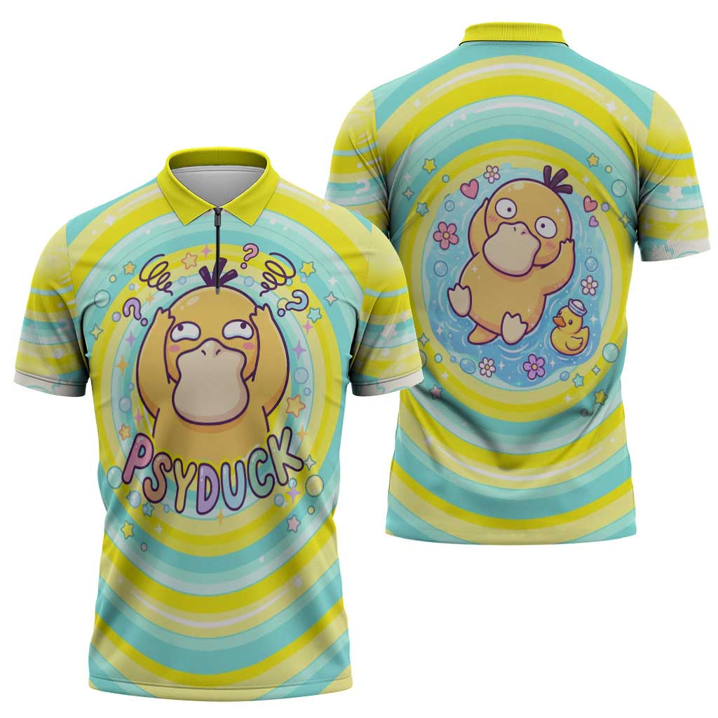 Psyduck Zipper Polo Shirt Vibrant Kawaii Splash Art