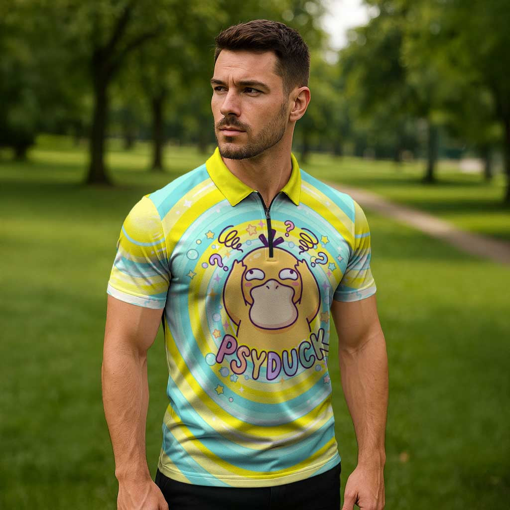 Psyduck Zipper Polo Shirt Vibrant Kawaii Splash Art