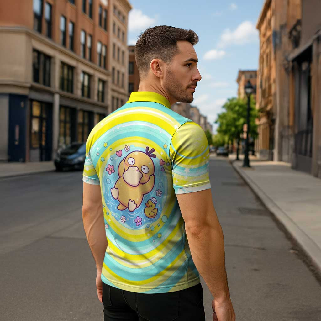 Psyduck Zipper Polo Shirt Vibrant Kawaii Splash Art