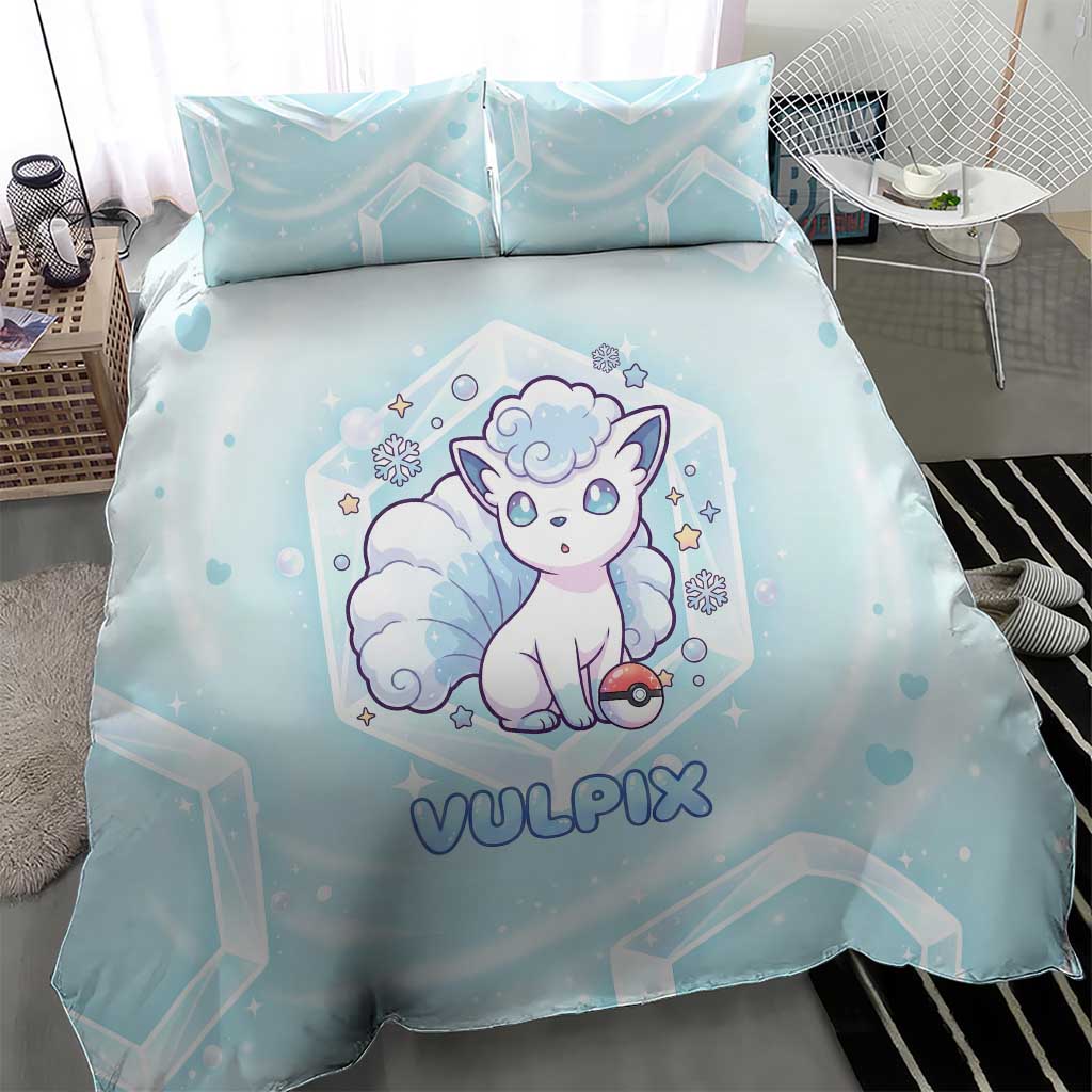 Vulpix Bedding Set Frosted Pastel Ice Crystal Art