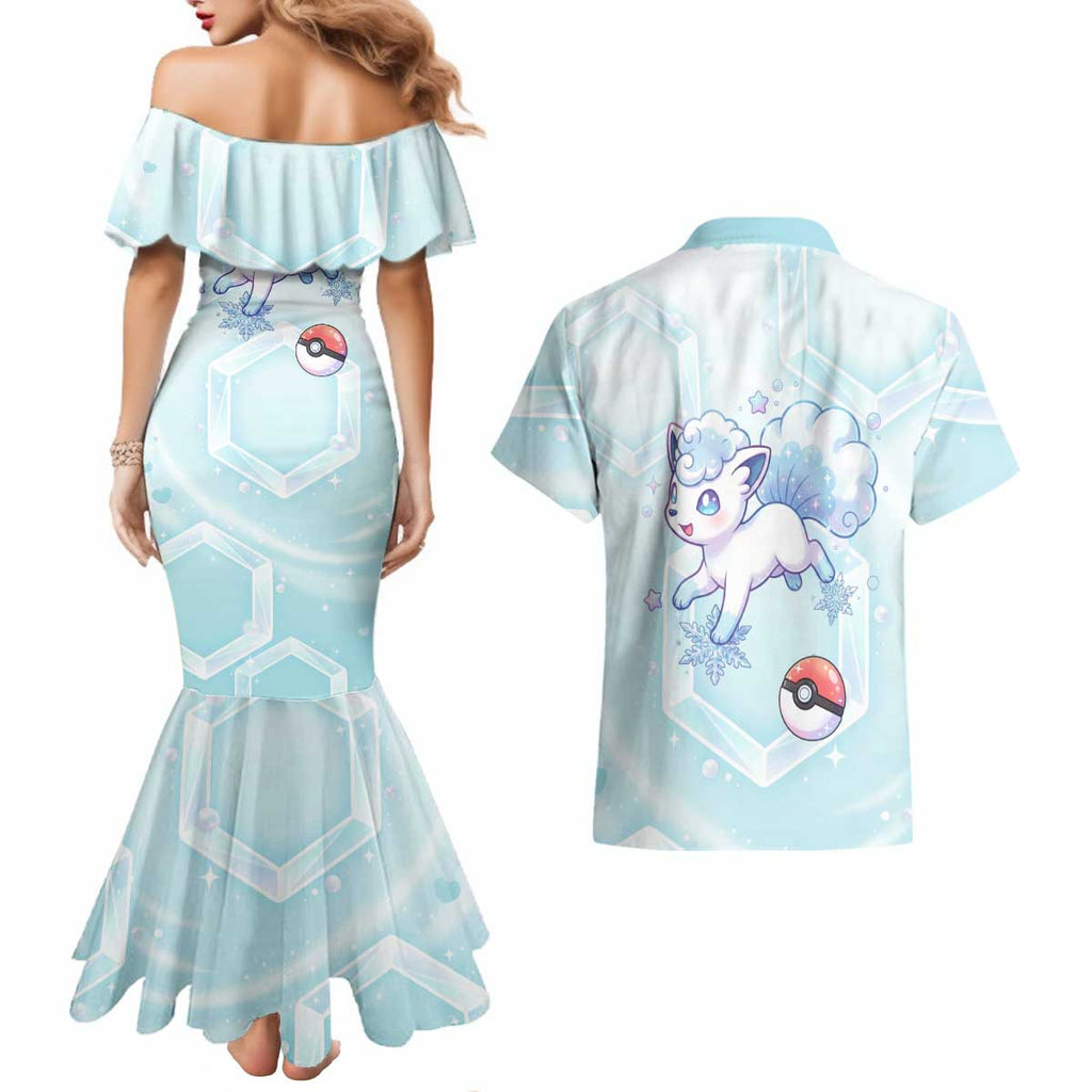 Vulpix Couples Matching Mermaid Dress and Hawaiian Shirt Frosted Pastel Ice Crystal Art