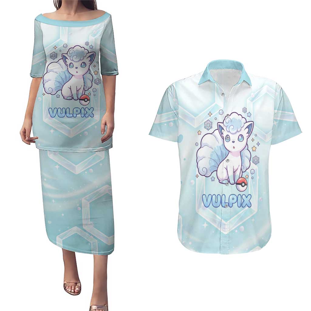 Vulpix Couples Matching Puletasi and Hawaiian Shirt Frosted Pastel Ice Crystal Art