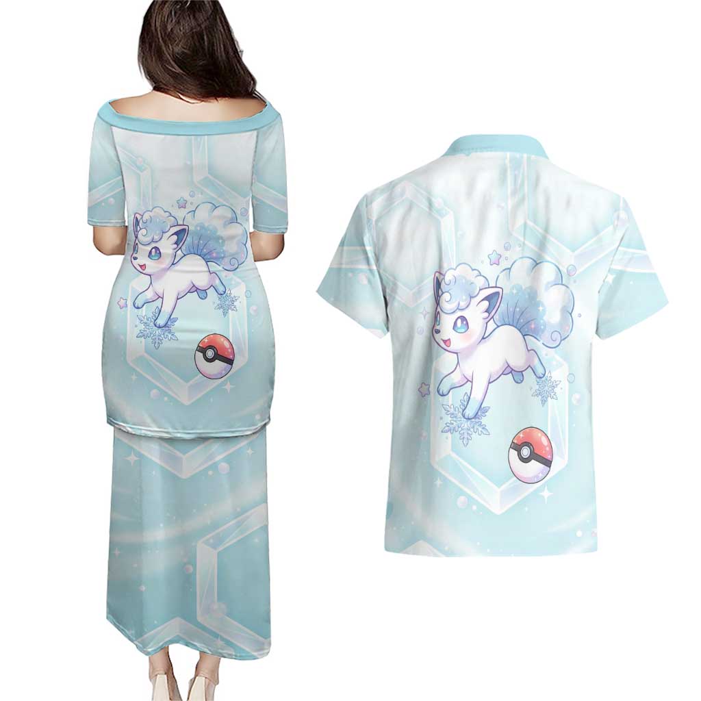 Vulpix Couples Matching Puletasi and Hawaiian Shirt Frosted Pastel Ice Crystal Art
