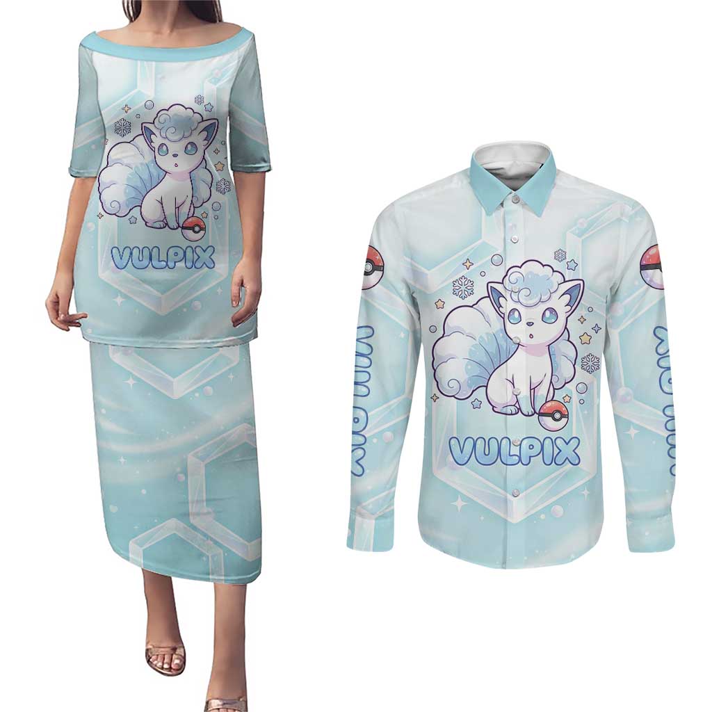 Vulpix Couples Matching Puletasi and Long Sleeve Button Shirt Frosted Pastel Ice Crystal Art