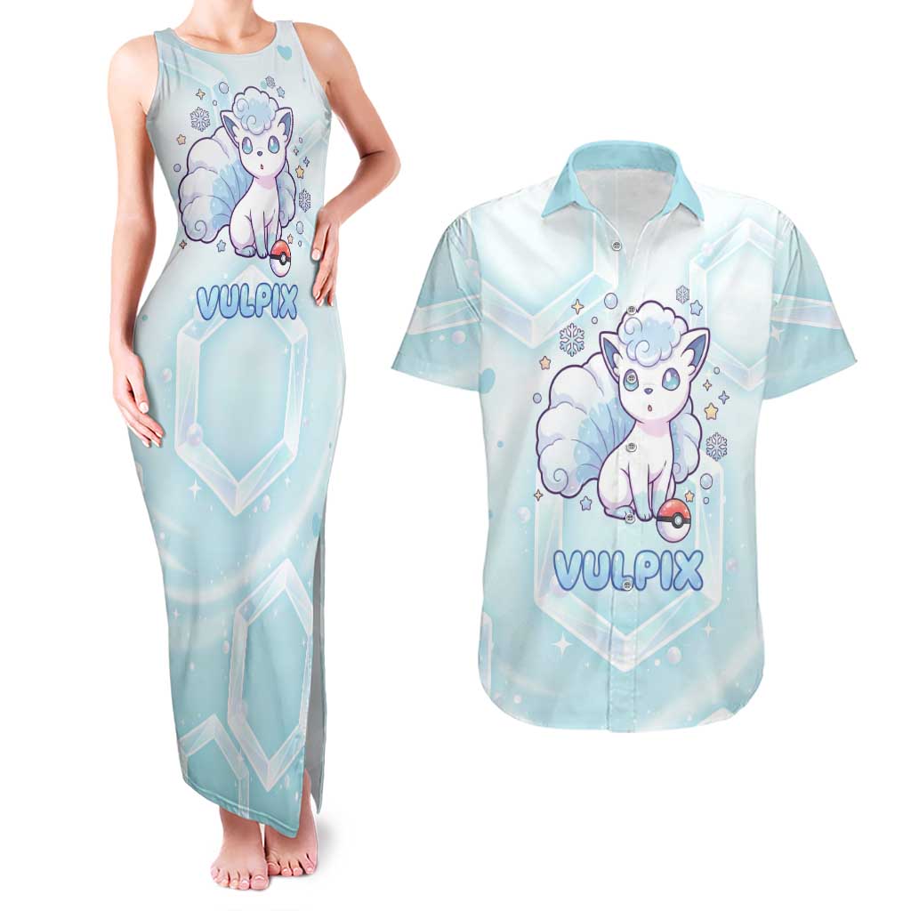 Vulpix Couples Matching Tank Maxi Dress and Hawaiian Shirt Frosted Pastel Ice Crystal Art