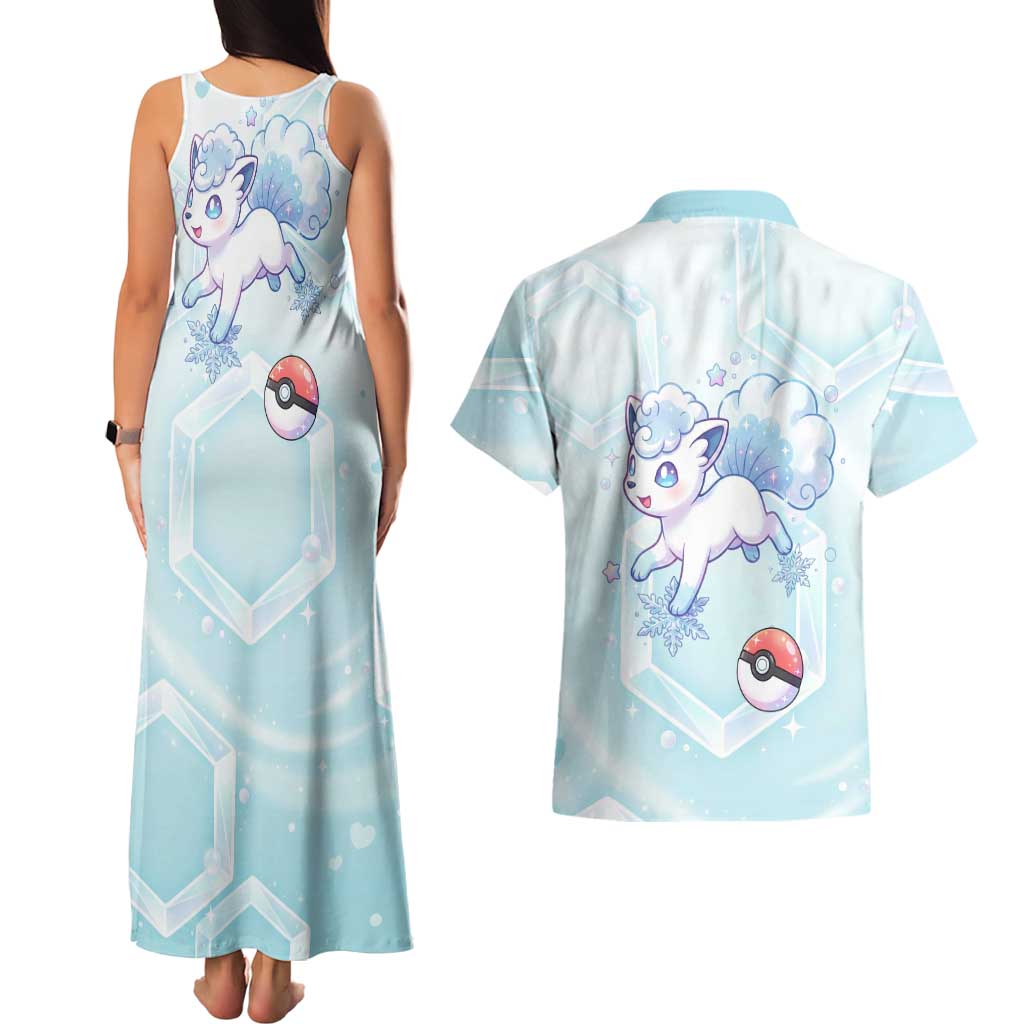 Vulpix Couples Matching Tank Maxi Dress and Hawaiian Shirt Frosted Pastel Ice Crystal Art
