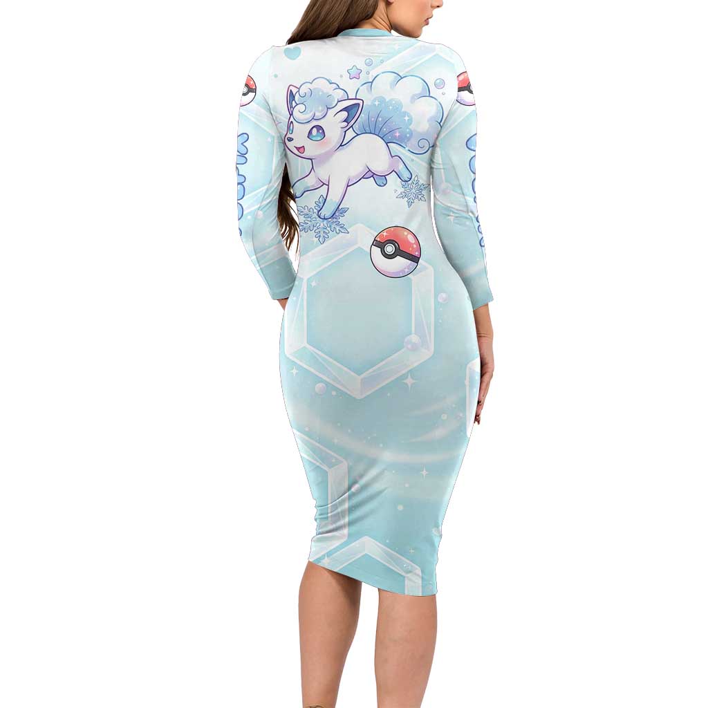 Vulpix Family Matching Long Sleeve Bodycon Dress and Hawaiian Shirt Frosted Pastel Ice Crystal Art