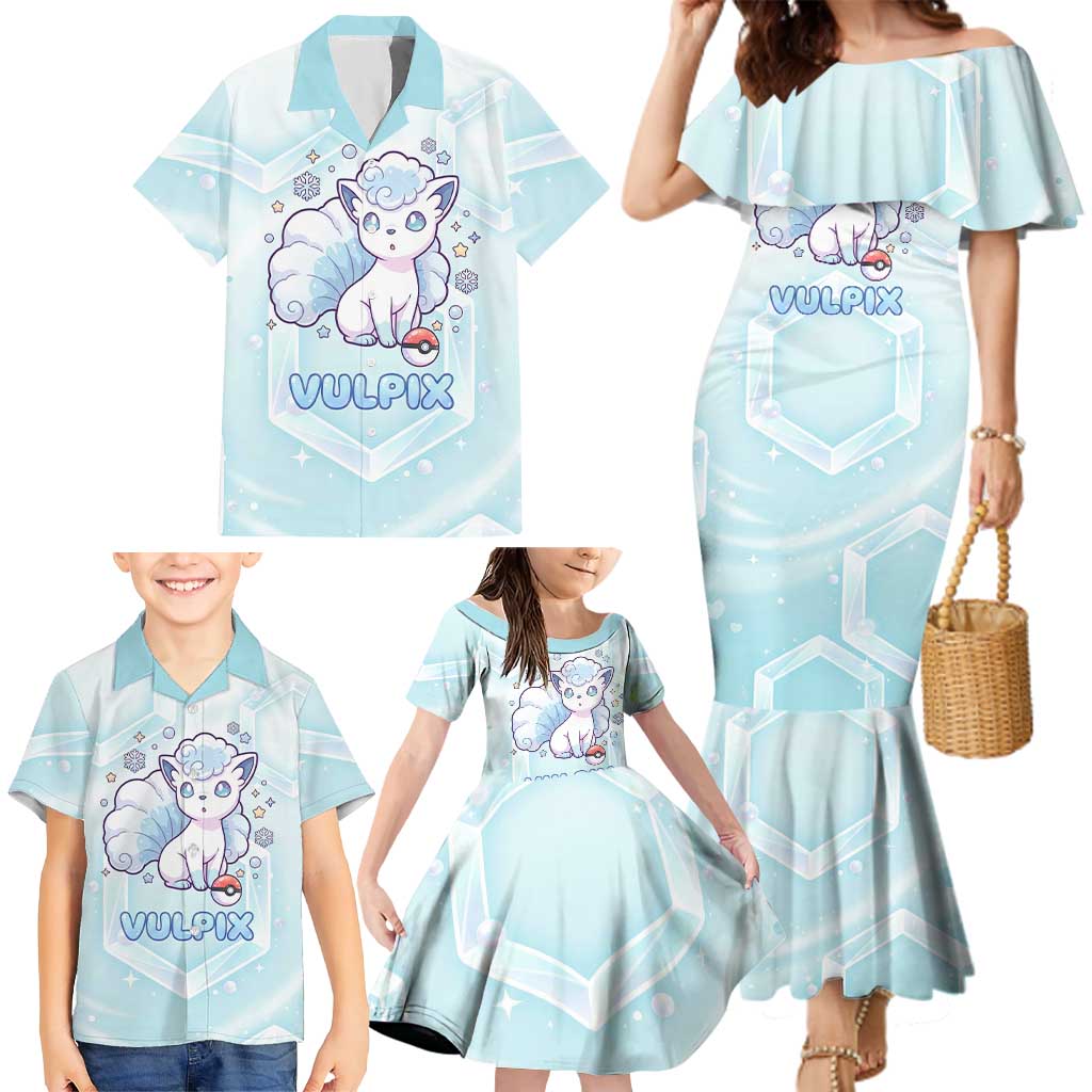 Vulpix Family Matching Mermaid Dress and Hawaiian Shirt Frosted Pastel Ice Crystal Art
