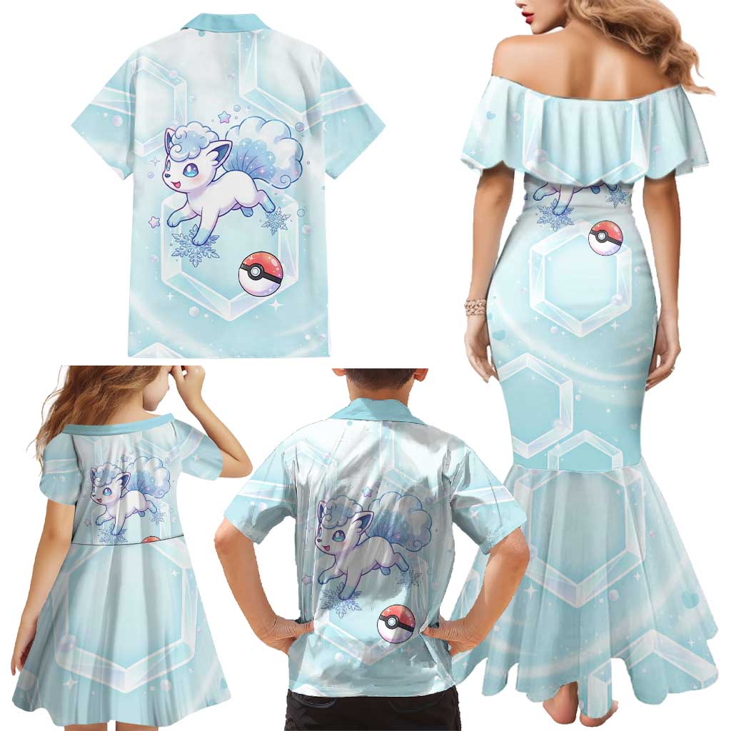 Vulpix Family Matching Mermaid Dress and Hawaiian Shirt Frosted Pastel Ice Crystal Art