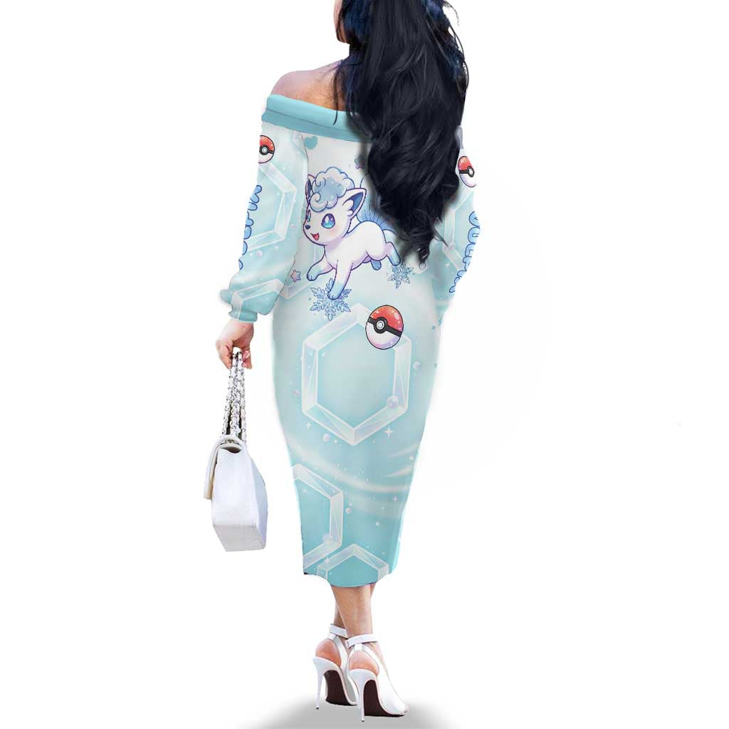 Vulpix Family Matching Off The Shoulder Long Sleeve Dress and Hawaiian Shirt Frosted Pastel Ice Crystal Art
