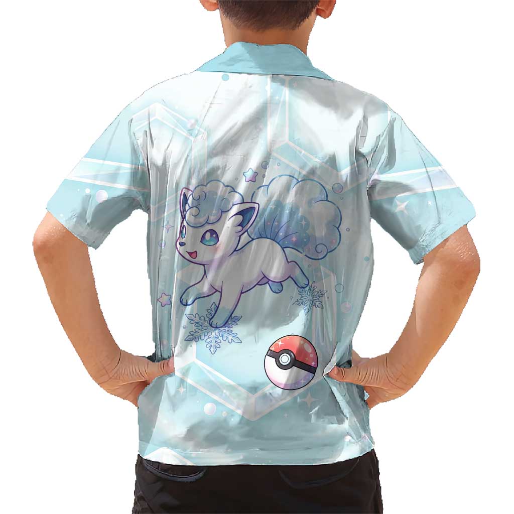 Vulpix Family Matching Off Shoulder Maxi Dress and Hawaiian Shirt Frosted Pastel Ice Crystal Art
