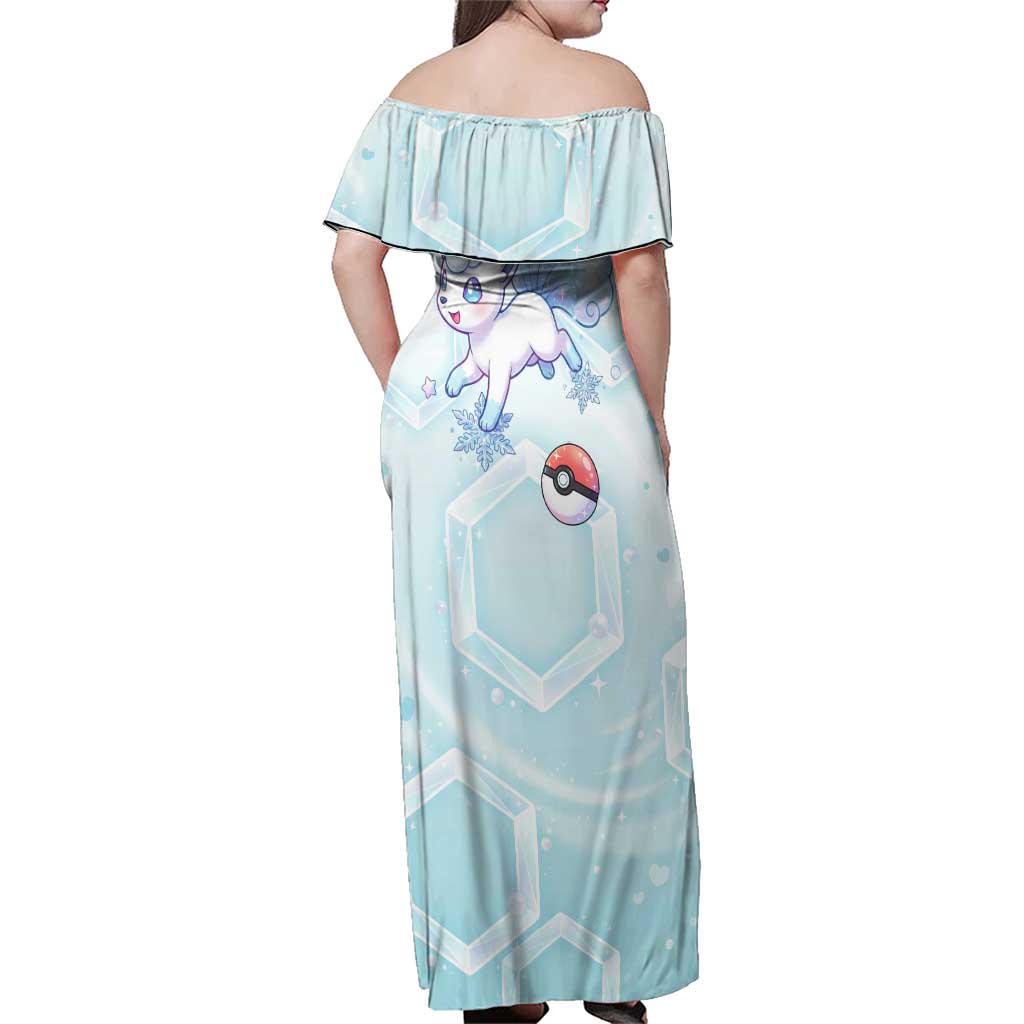 Vulpix Family Matching Off Shoulder Maxi Dress and Hawaiian Shirt Frosted Pastel Ice Crystal Art