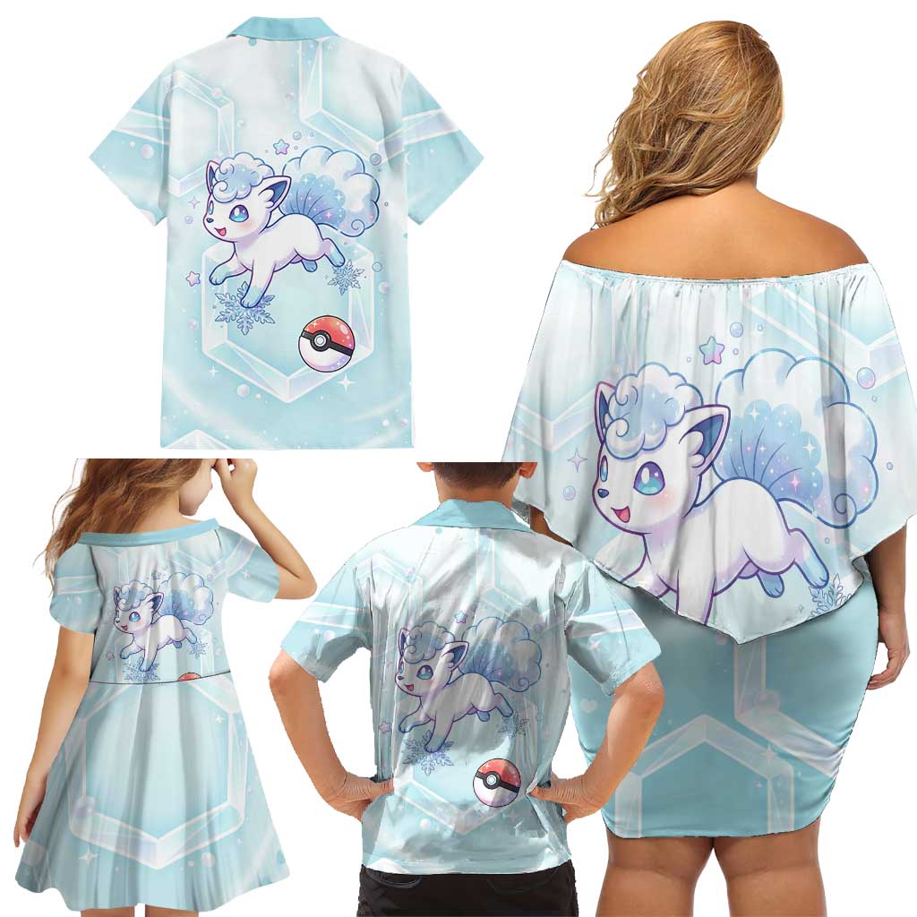 Vulpix Family Matching Off Shoulder Short Dress and Hawaiian Shirt Frosted Pastel Ice Crystal Art