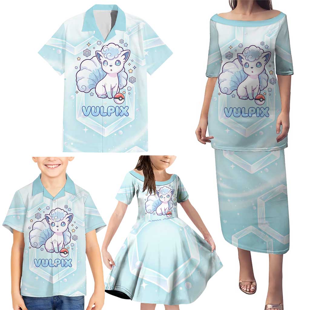 Vulpix Family Matching Puletasi and Hawaiian Shirt Frosted Pastel Ice Crystal Art