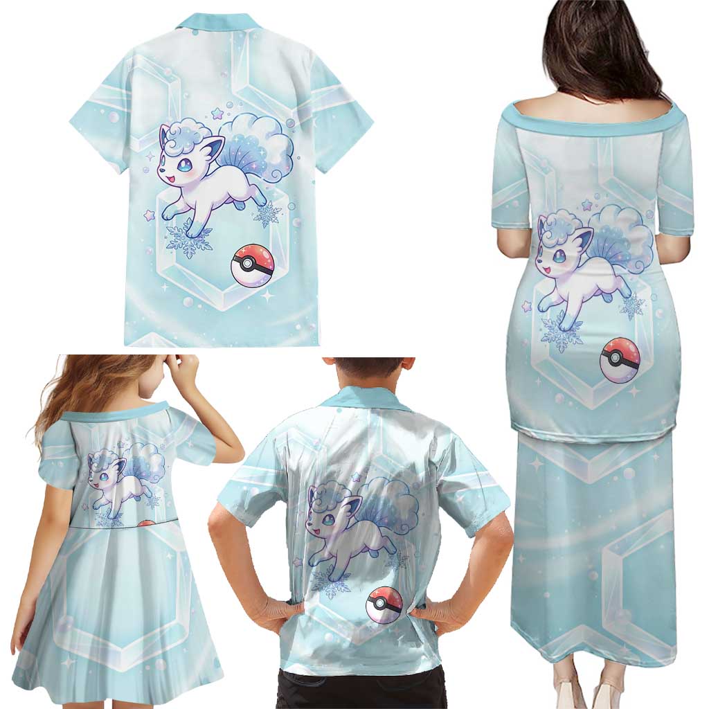 Vulpix Family Matching Puletasi and Hawaiian Shirt Frosted Pastel Ice Crystal Art