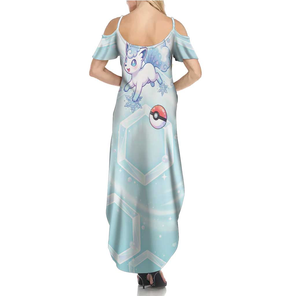 Vulpix Family Matching Summer Maxi Dress and Hawaiian Shirt Frosted Pastel Ice Crystal Art