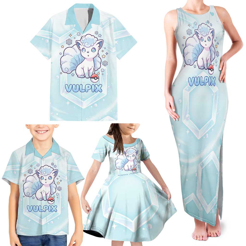 Vulpix Family Matching Tank Maxi Dress and Hawaiian Shirt Frosted Pastel Ice Crystal Art