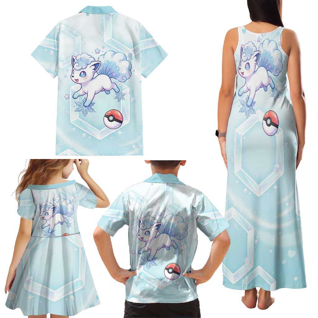 Vulpix Family Matching Tank Maxi Dress and Hawaiian Shirt Frosted Pastel Ice Crystal Art