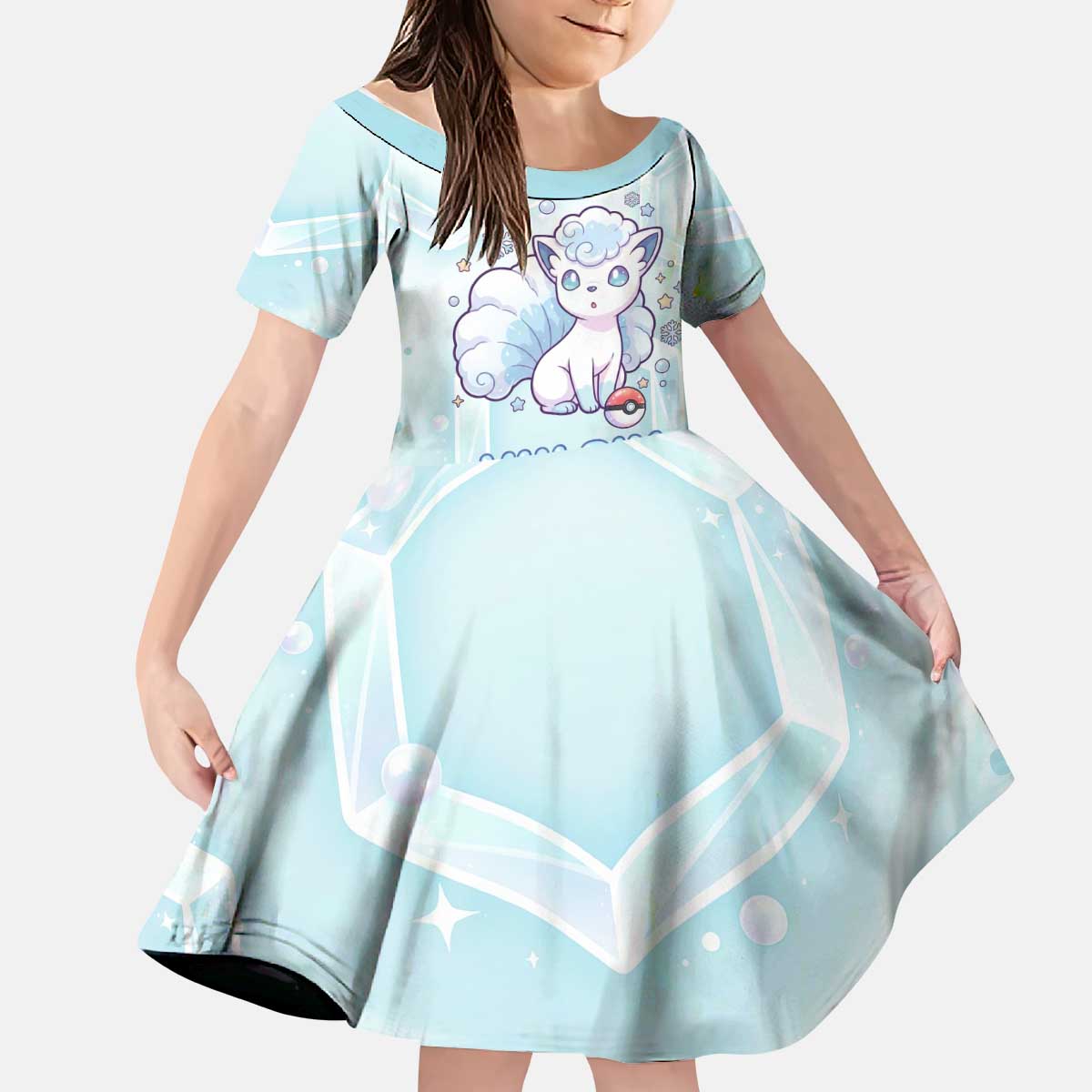 Vulpix Kid Short Sleeve Dress Frosted Pastel Ice Crystal Art