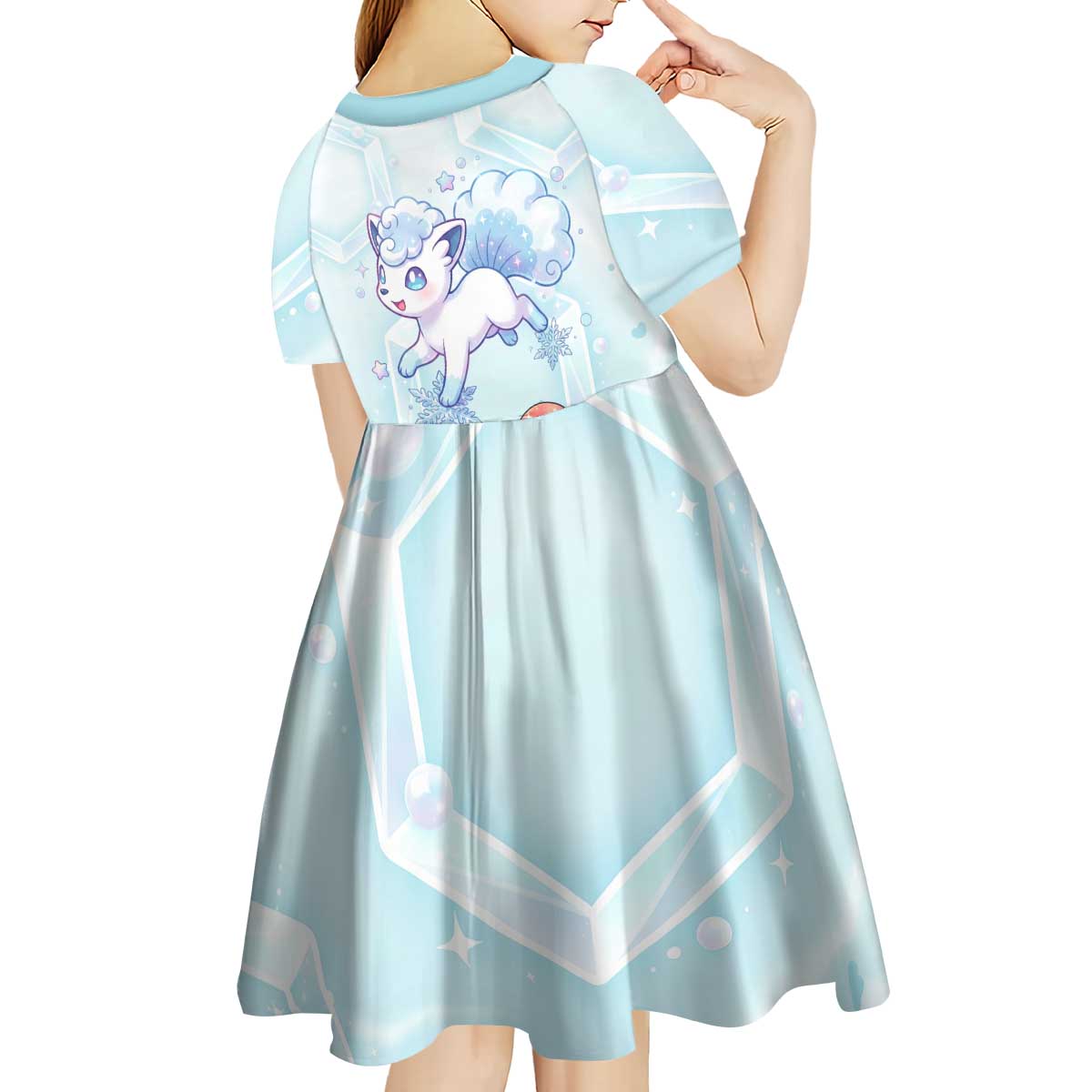 Vulpix Kid Short Sleeve Dress Frosted Pastel Ice Crystal Art