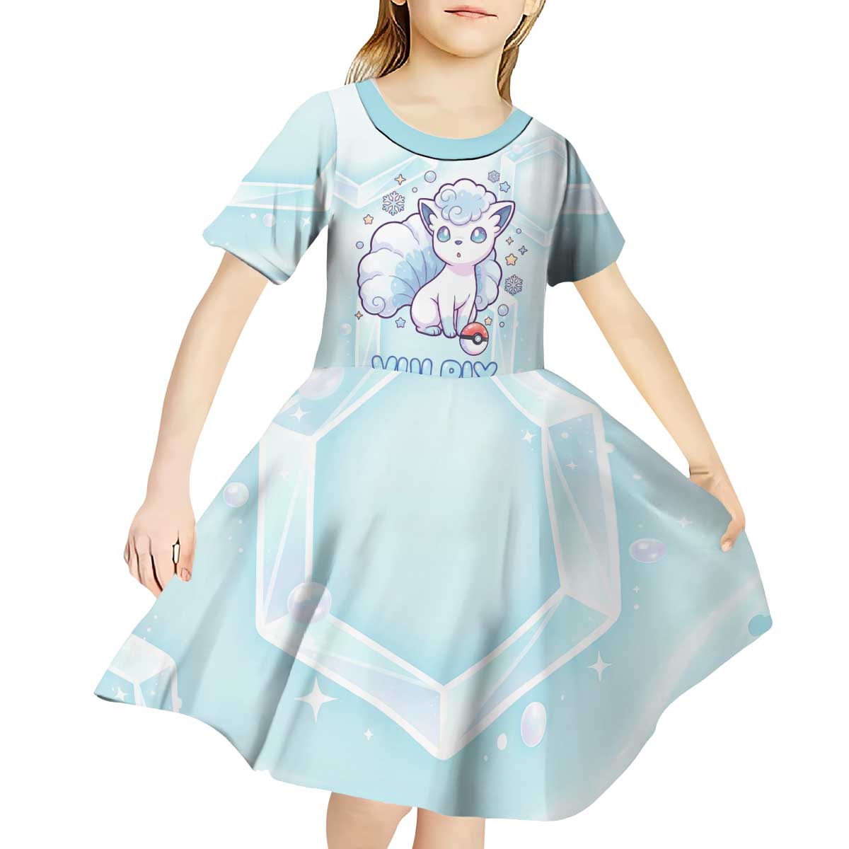 Vulpix Kid Short Sleeve Dress Frosted Pastel Ice Crystal Art