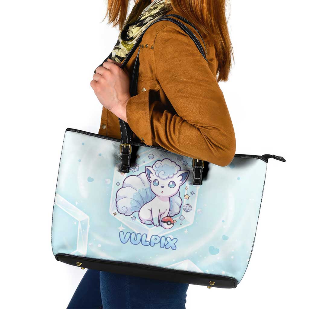Vulpix Leather Tote Bag Frosted Pastel Ice Crystal Art