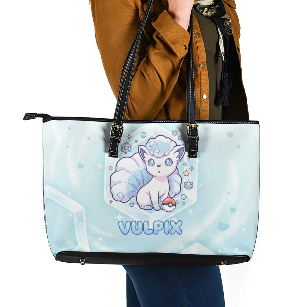 Vulpix Leather Tote Bag Frosted Pastel Ice Crystal Art