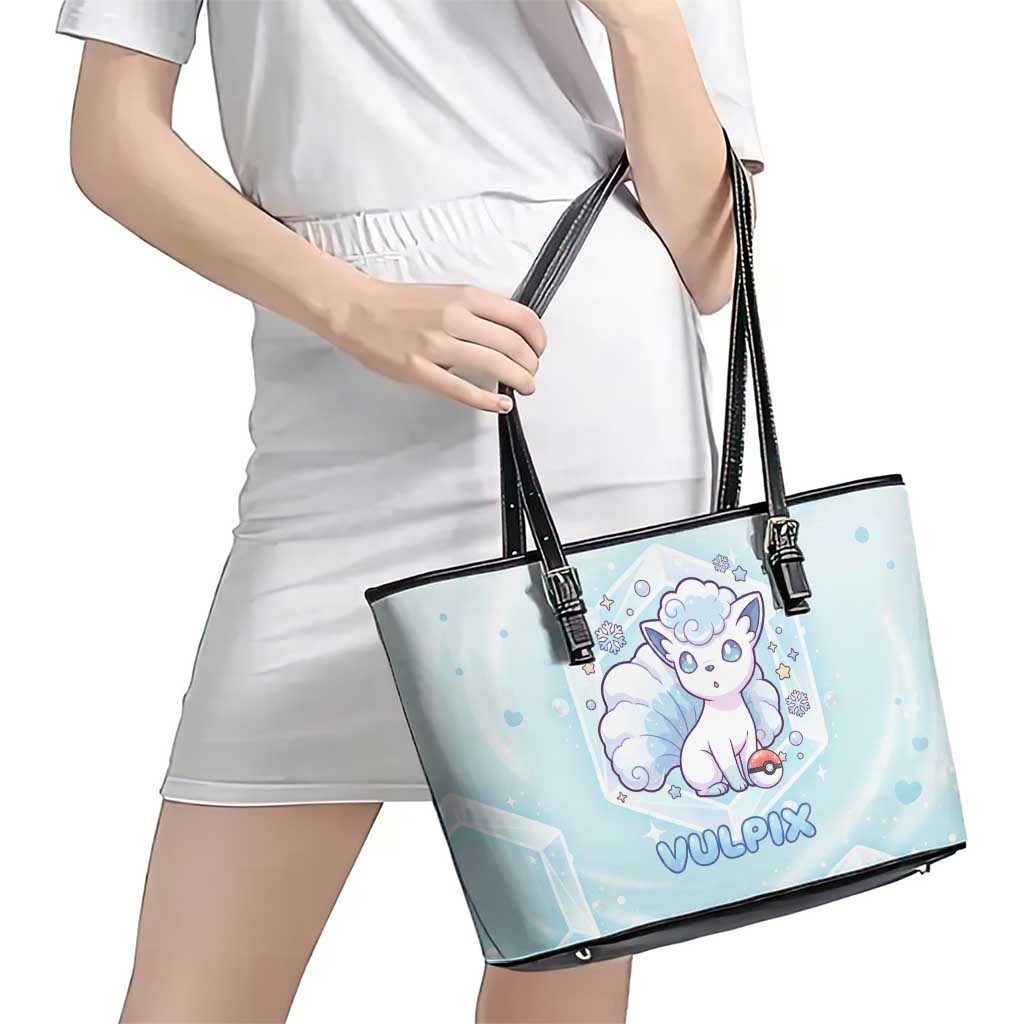 Vulpix Leather Tote Bag Frosted Pastel Ice Crystal Art