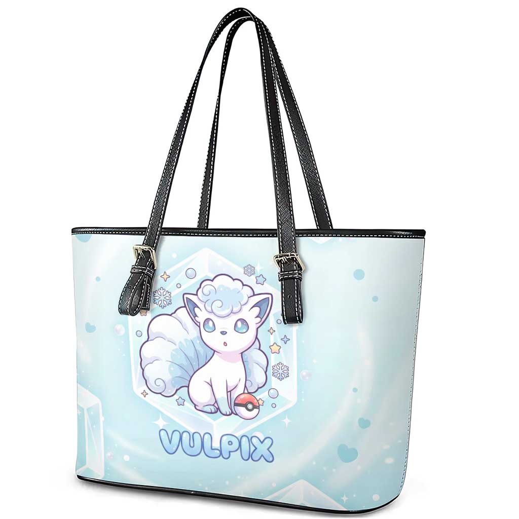Vulpix Leather Tote Bag Frosted Pastel Ice Crystal Art