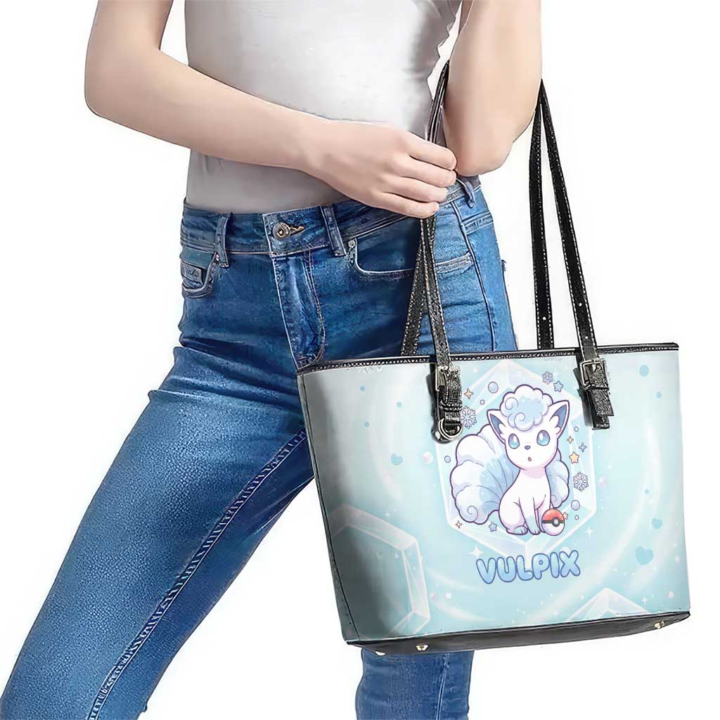 Vulpix Leather Tote Bag Frosted Pastel Ice Crystal Art