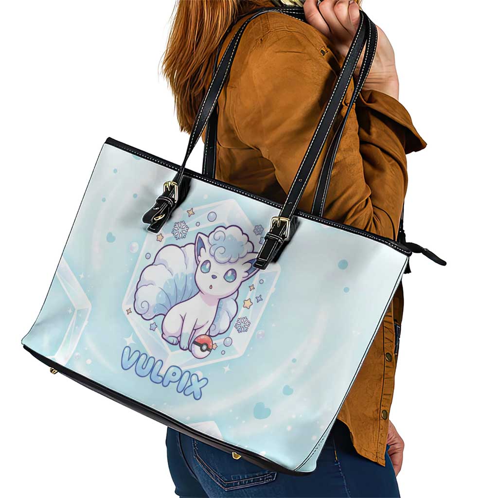 Vulpix Leather Tote Bag Frosted Pastel Ice Crystal Art