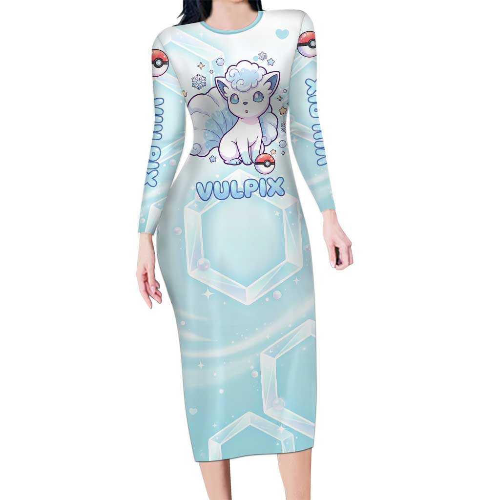 Vulpix Long Sleeve Bodycon Dress Frosted Pastel Ice Crystal Art