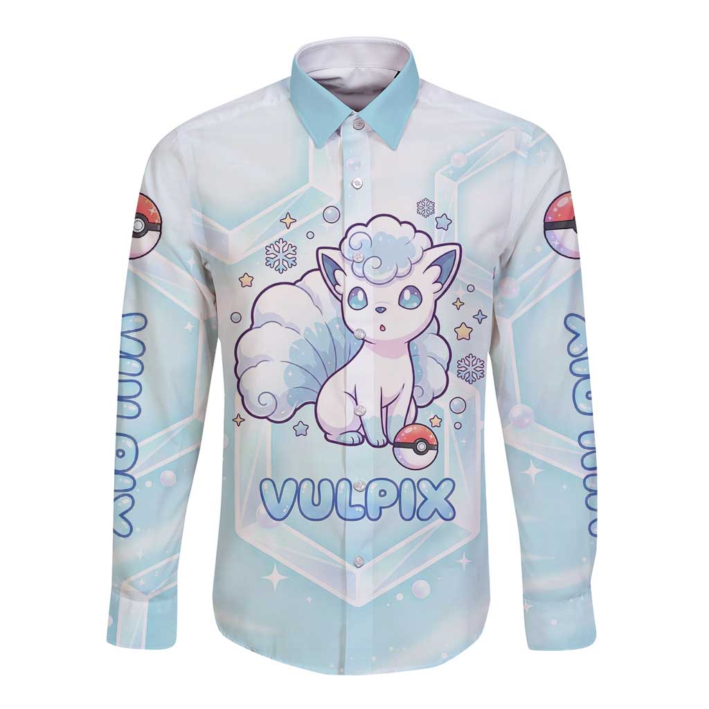Vulpix Long Sleeve Button Shirt Frosted Pastel Ice Crystal Art