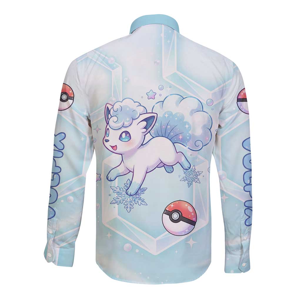 Vulpix Long Sleeve Button Shirt Frosted Pastel Ice Crystal Art