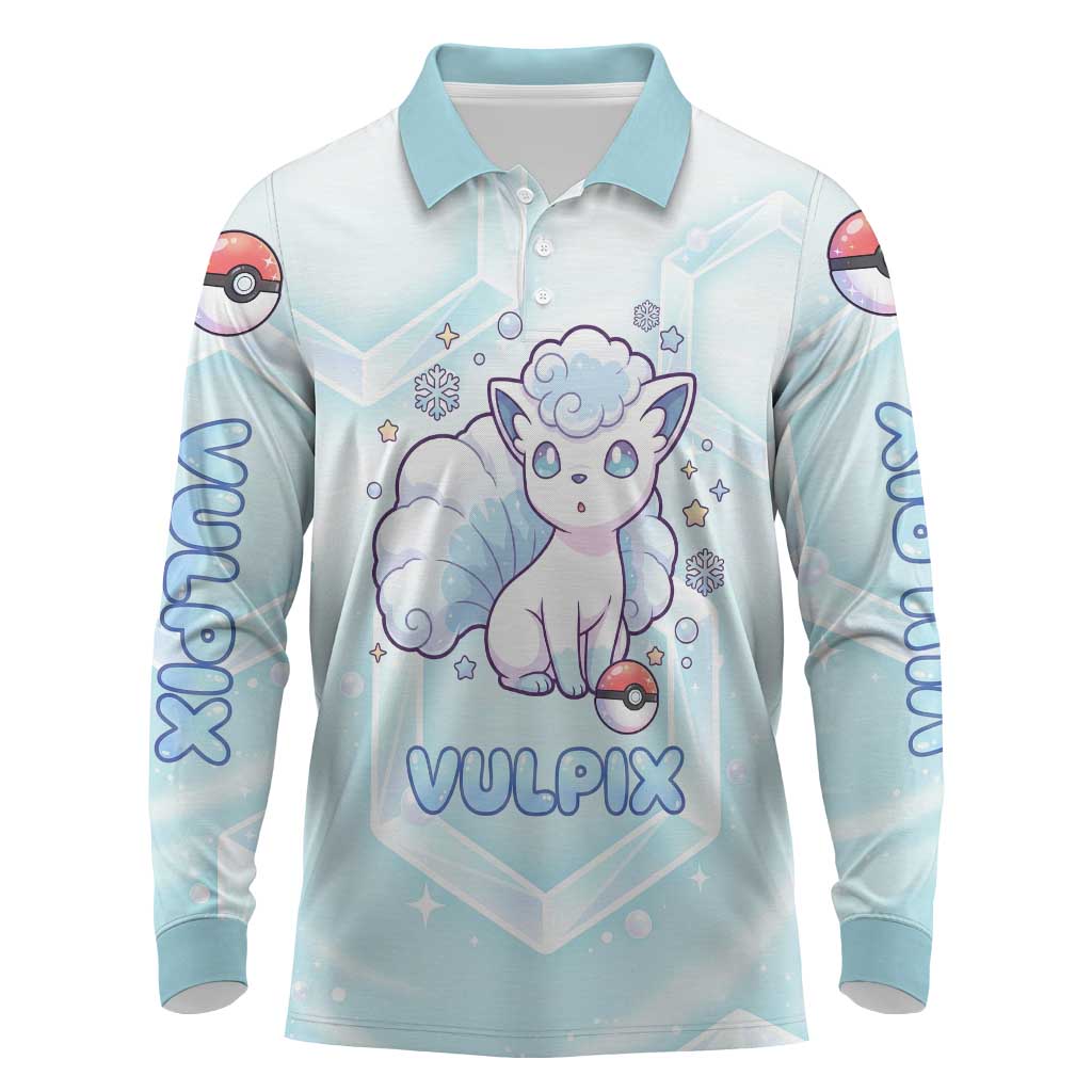 Vulpix Long Sleeve Polo Shirt Frosted Pastel Ice Crystal Art