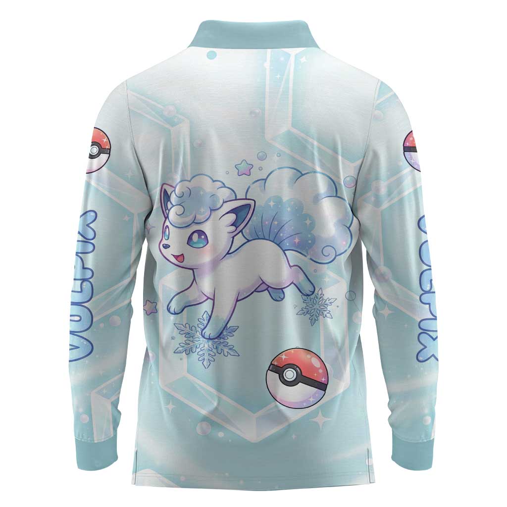 Vulpix Long Sleeve Polo Shirt Frosted Pastel Ice Crystal Art