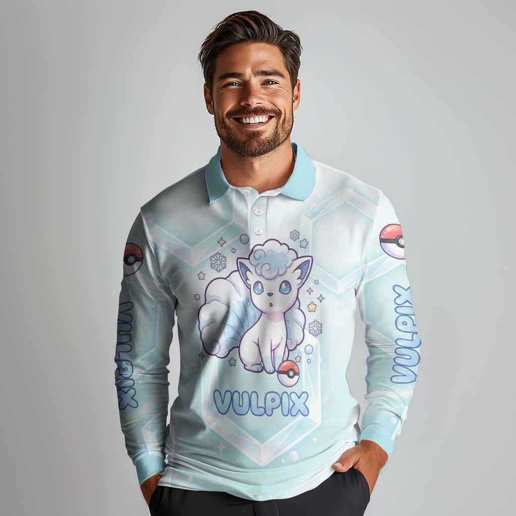 Vulpix Long Sleeve Polo Shirt Frosted Pastel Ice Crystal Art
