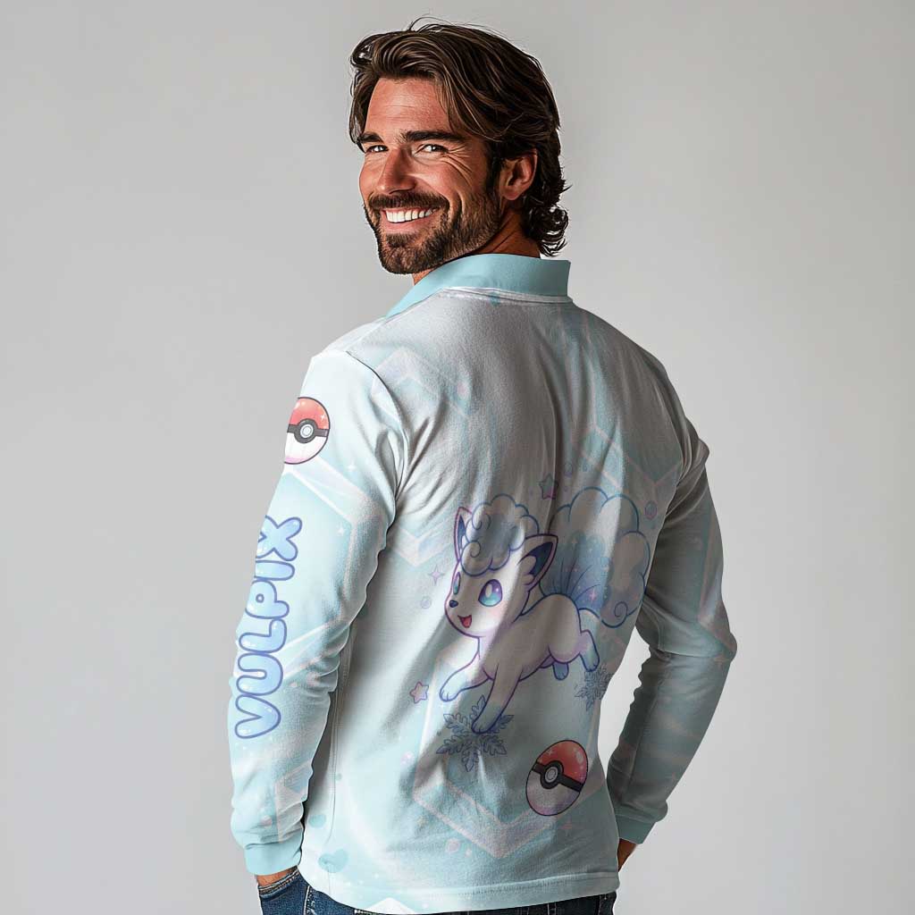 Vulpix Long Sleeve Polo Shirt Frosted Pastel Ice Crystal Art