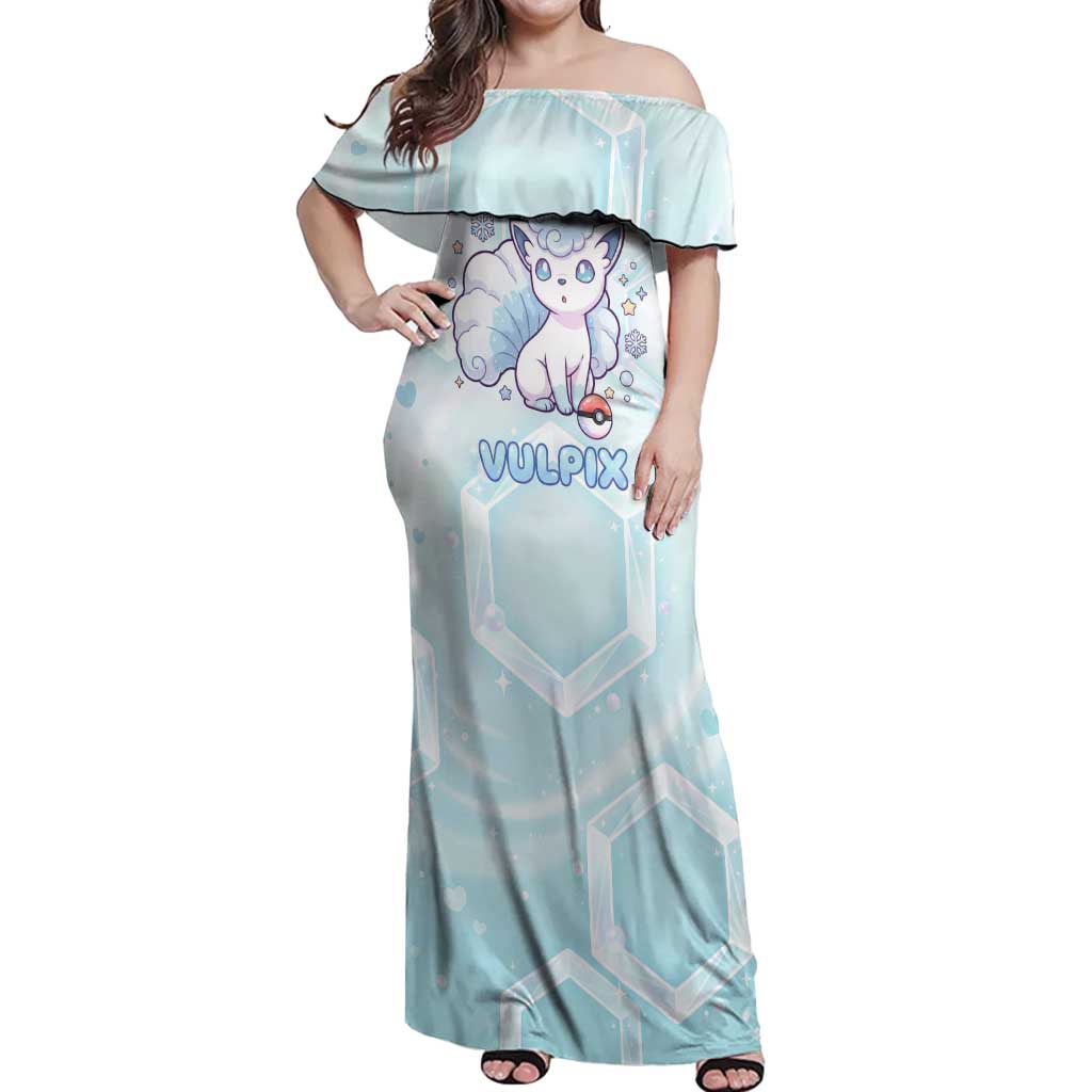 Vulpix Off Shoulder Maxi Dress Frosted Pastel Ice Crystal Art