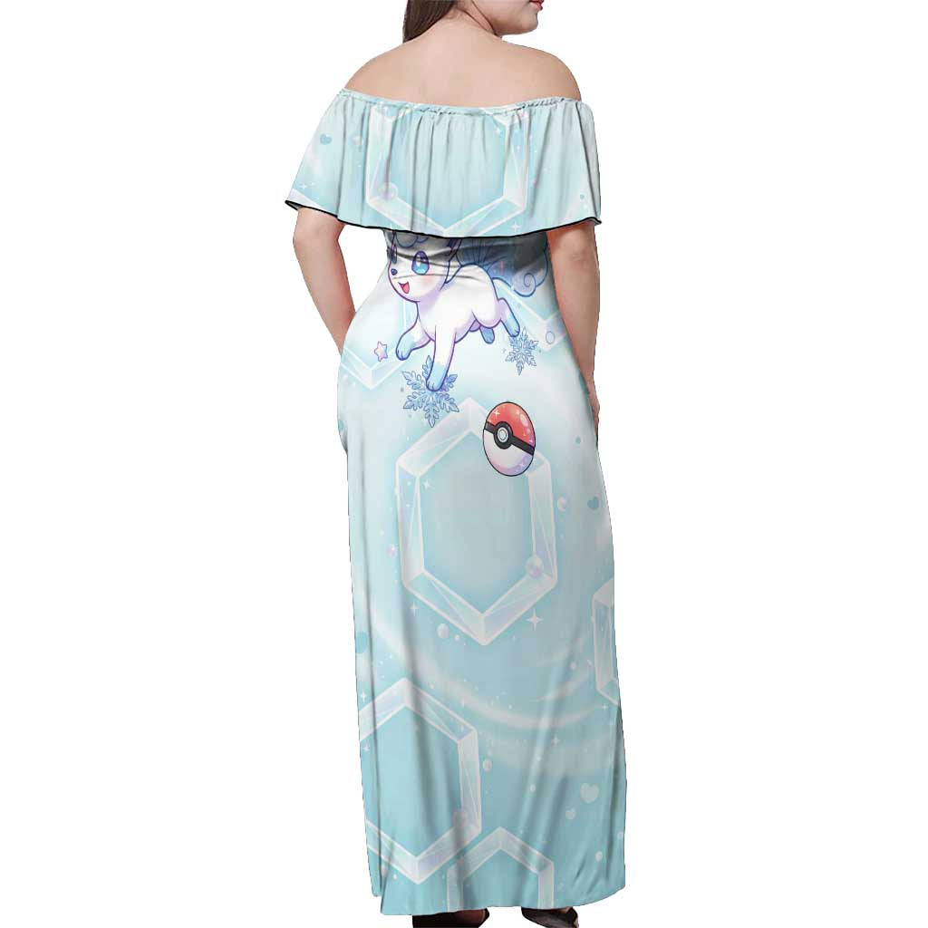 Vulpix Off Shoulder Maxi Dress Frosted Pastel Ice Crystal Art