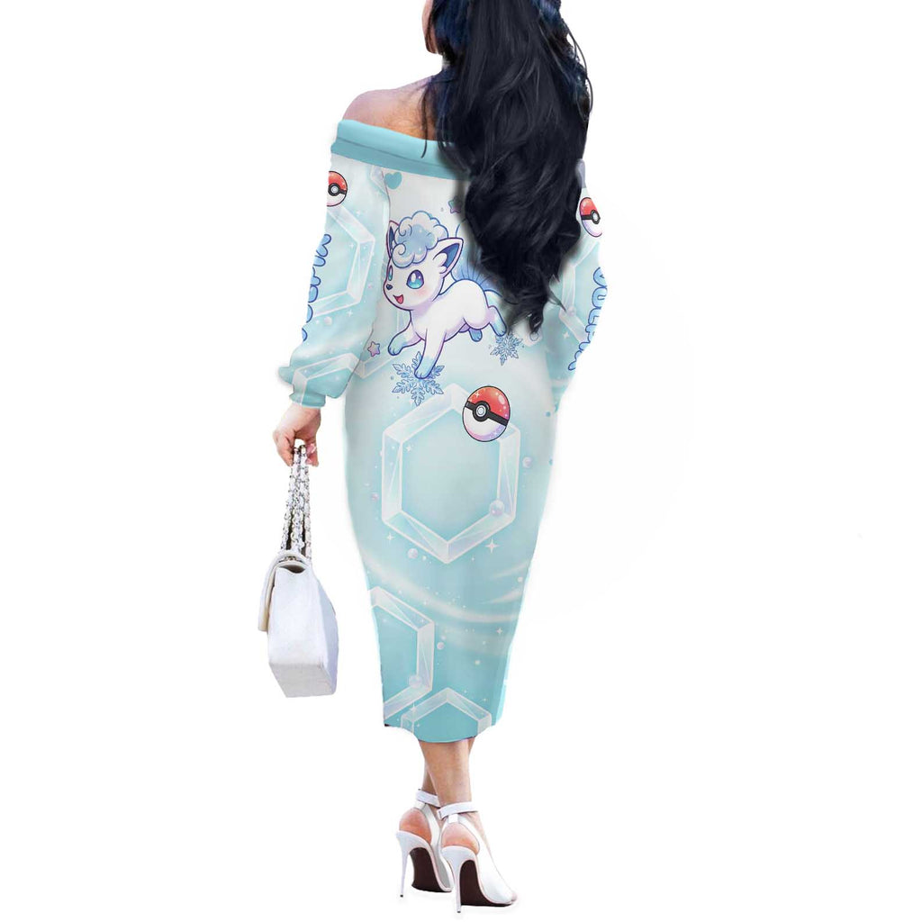 Vulpix Off The Shoulder Long Sleeve Dress Frosted Pastel Ice Crystal Art